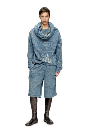 Sweater in ultra-destroyed jacquard denim