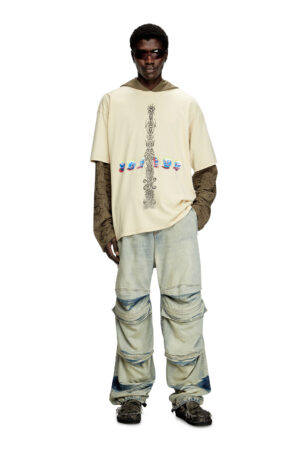 Acid-wash T-shirt with printed graphics